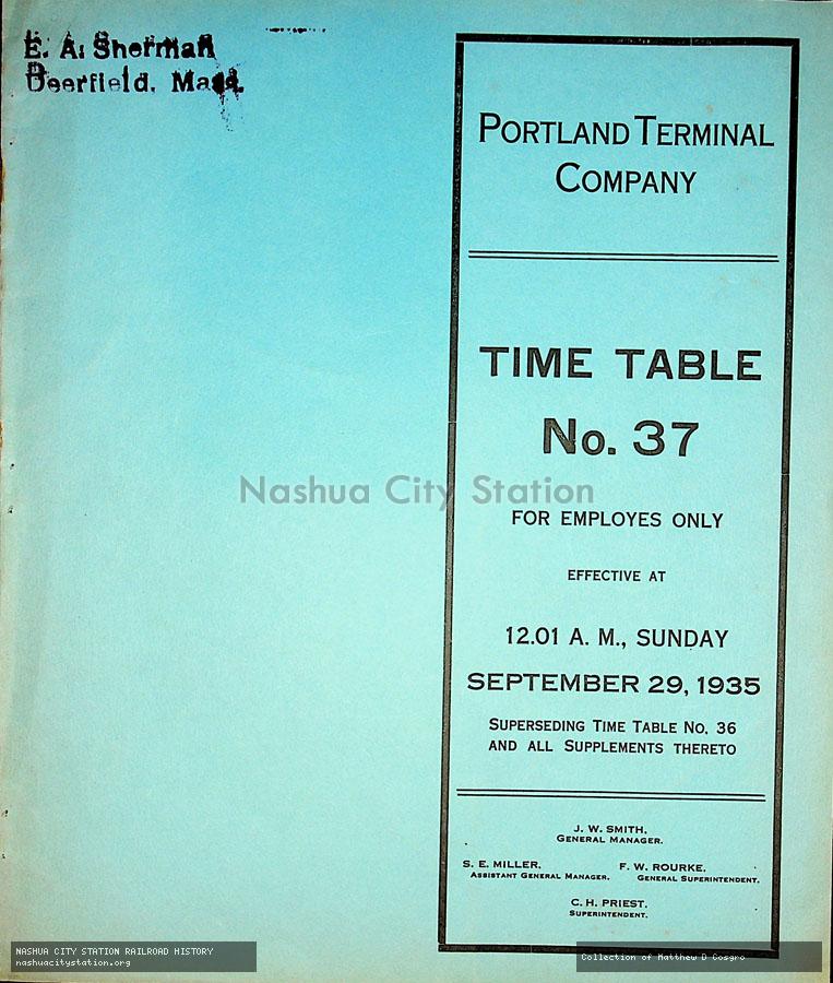 Employee Timetable: Portland Terminal Company - Time Table No. 37
